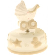 Carillon con carrozzina realizzato in porcellana smaltata rosa bimba 9x11 bombon