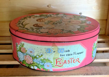 BATTISTERO -COLOMBA -SCATOLA IN LATTA VINTAGE-BAMBINE-ROSE-FIORI