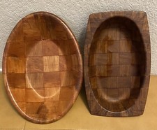 Vintage 70’s parquet wooden basket weave bowls set of 2.  Weavewood.
