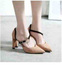 decolte scarpe donna beige tacco quadrato 9 cm pelle sintetica eleganti 9683