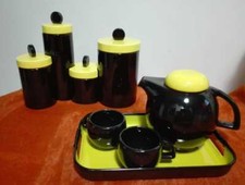 LOTTO Barattoli Sale Caffe' Zucchero + Brocca, 2 tazzine e Vassoio GIALLO e NERO