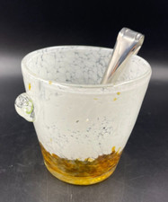 Porta ghiaccio cesto cestello vaso vetro Murano bianco ambra con pinza