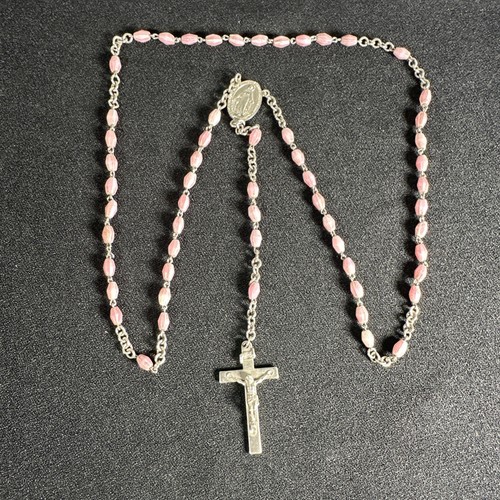 Vtg catholic rosary pink swirl - vtg,