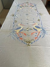 Spettacolare tovaglia vintage c/12 tovaglioli ricamata a mano  a punto dipinto