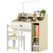 AIYAPLAY Set Scrivania per Bambini e Sedia in Legno con Scaffale e Cassetto