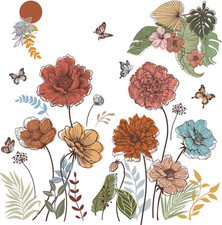 Large Butterflies Flower Wall