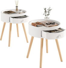 Set Di 2 Comodini per Camera Da Letto Comodino Rotondo Con Cassetto Tavolino Da 
