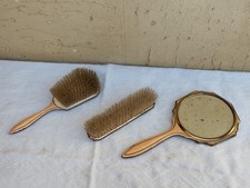 ANTICO SET TOILETTE VINTAGE IN OTTONE SMALTATO SPECCHIETTO E SPAZZOLE ANNI '30