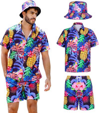 Camicia Hawaiana Da Uomo, 3 Pezzi, Vestito Hawaiano, Da Uomo, Con Fenicottero, C