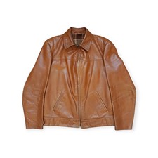 40s 50s Vintage German Brown Cognac Leather Cropped Motorcycle Jacket Zipp SZ M 