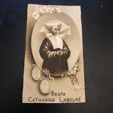 antico santino BEATA CATHARINA LABOURE'  fustellato con dedica 1916