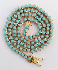 Collana Tennis Turchese Taglio Tondo 3 Punte 16" Party Wear Oro Giallo 18K Over