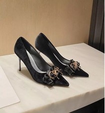 Decolte Nere Donna Eleganti Fiocco Gioiello Scarpe A Punta Tacco 9 Cm CF54131