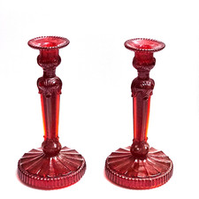 Portacandele Art Déco in vetro rosso set di 2 vintage, Candelabri da collezione