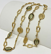 Collana vetro smussato maglia moneta romana revival vittoriana etrusca 30"