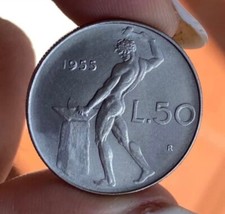 50 LIRE 1955 VULCANO FIOR DI CONIO CON LUSTRO DI ZECCA PERIZIATA ITALY QUALITY