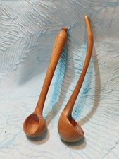 Coppia Di Antichi Cucchiaini Legno Di Bosso 13 Cm