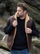 Gilet uomo cognac pelle di pecora premium e 100% vera pelliccia di shearling