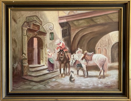 Quadro olio cavaliere con