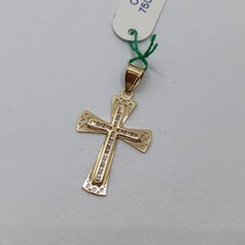 CIONDOLO CROCIFISSO - CROCE SACRA CON ZIRCONI IN ORO GIALLO 18KT  0.7 GR. (8082)