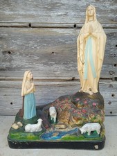 Statua diorama in gesso vintage anni 50 60 Madonna di Lourdes Bernadette