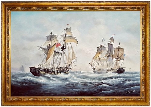 Quadro olio battaglia - , navale
