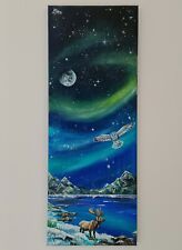Quadro Con Paesaggio Nordico, Dipinto Aurora Boreale, Tela Verticale 