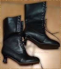 Stivali Neri Stile Vittoriano Goth Punk Tacco A Rocchetto Con Lacci. Taglia 42