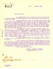 1929 MILANO - Autografo Giovanni Battista PIRELLI - Lettera su utili dipendenti