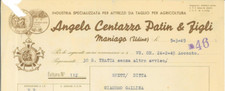 Fattura int. ANGELO CENTAZZO PATIN & FIGLI Attrezzi agricoli. MANIAGO Udine 1949