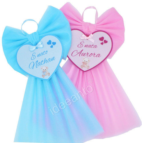 Fiocco nascita tulle bimbo - fiocco,
