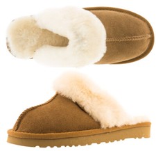 Pantofole da donna con pelo in montone colore Marrone chiaro misura 36