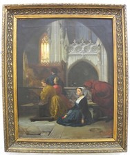 Edoardo Sassi (Vercelli 1858-Villarbasse 1953) Bisbiglio in chiesa cm 58x46 1881