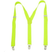 BRETELLE GIALLO FLUO LIME UOMO DONNA  UNISEX ELASTICHE REGOLABILI 3 CLIP 2,5CM