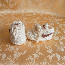 Scarpette neonato 0-3 mesi CREMA CASTANO uncinetto simil NIKE cotone scarpe