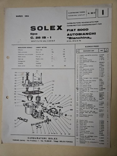 Opuscolo carburatori solex - opuscolo,
