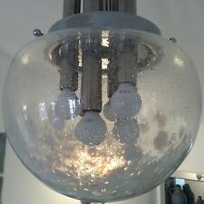 RARA lampada a sospensione da soffitto globo in vetro luna di Murano e cromo anni 70 
