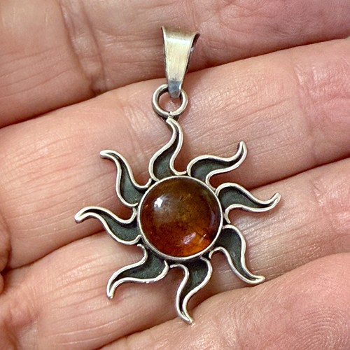 Ciondolo sole ambra - , argento