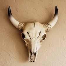 Teschio toro corno lungo occidentale decorazione parete finta ceramica testa di bisonte scultura arte 8''