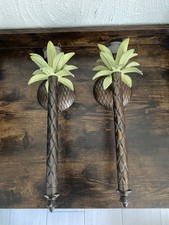 Coppia applique da parete vintage 14" Hollywood Regency palma metallo pesante ottone