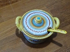 Formaggera /Zuccheriera Raffaellesco Con Cucchiaio Dipinta A Mano Pezzo Unico