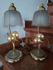 Coppia  Abat Jour Vintage dal Design Classico Con Base  Metallo e Vetro Opalino