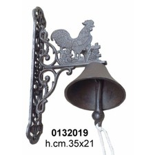 CAMPANELLA A MURO GALLO CON STAFFA IN FERRO CAMPANA IN BRONZO CON CORDA