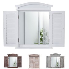 Specchio parete finestra a specchio con persiane 53x42x5cm, look shabby/laccato bianco