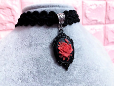 Collarino di Velluto ricamato Cammeo Cabochon Rosa Rossa the vampire diaries