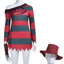 Costume tute cosplay horror killer Freddy Krueger rosso verde righe top camicie