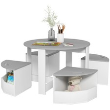 AIYAPLAY Set Tavolo per Bambini e 4 Sgabelli con Contenitore in Legno Grigio