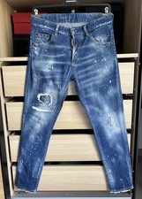 Jeans Uomo Dsquared2 Tg 44 SKINNY DAN JEAN Strappi e Schizzi Blu Dsquared 2