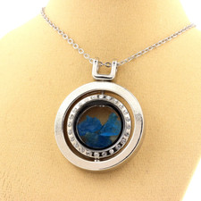 Ciondolo Apatite Blu Neon Grezzo Modello Clessidra Sphérique. Catena Originale