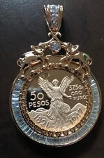 Medaglia ciondolo 50 pesos centenario messicano Moneda placcata oro 14 carati